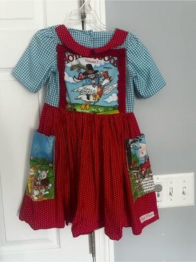 Handmade Red & Blue Girls' Storybook Patch Dress